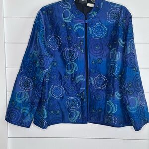 Elegant chicos silk quilted Blue Floral Women's Jacket